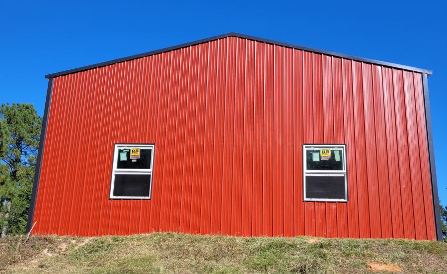 Red Metal Building from the side - built by J&A Construction Louisiana 228-627-2564